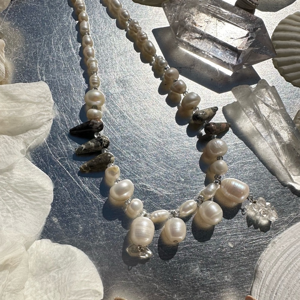 Pearl + Herkimer Diamond Beaded Necklace